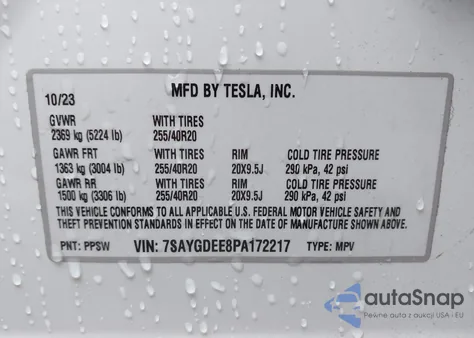 2023 Tesla Model Y Awd/Long Range Dual Motor All-Wheel Drive from USA, damaged, VIN 7SAYGDEE8PA172217